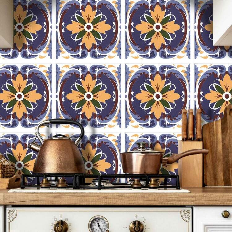 Adesivos de Azulejos Ladrilhos Cartela Azul e Amarelo