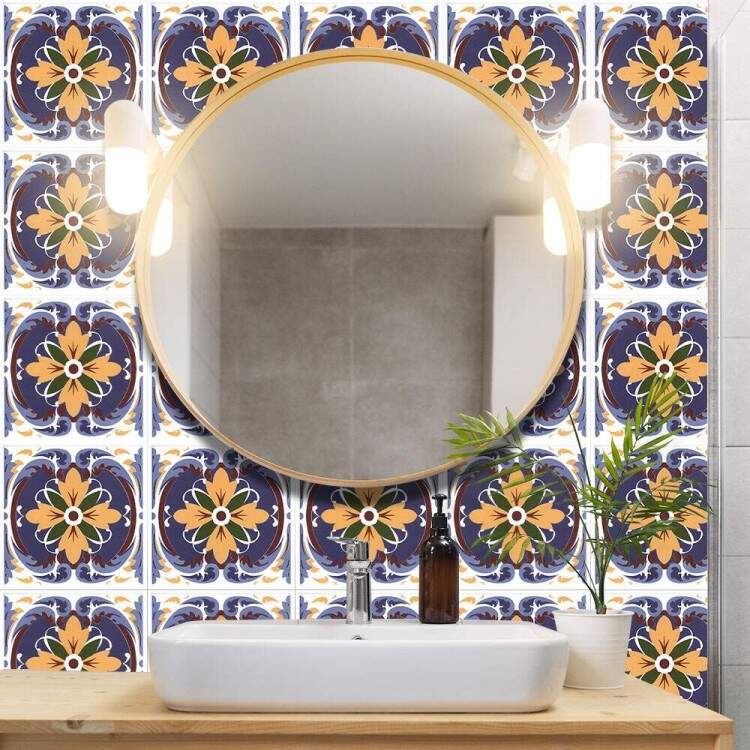 Adesivos de Azulejos Ladrilhos Cartela Azul e Amarelo