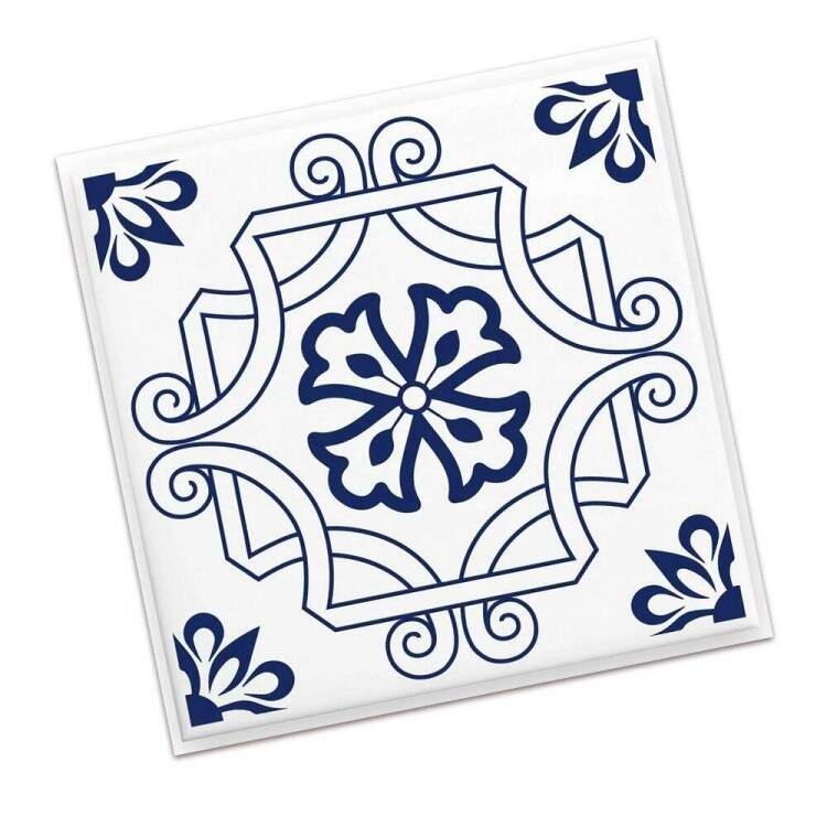 Adesivos de Azulejos Ladrilhos Cartela Branco e Azul