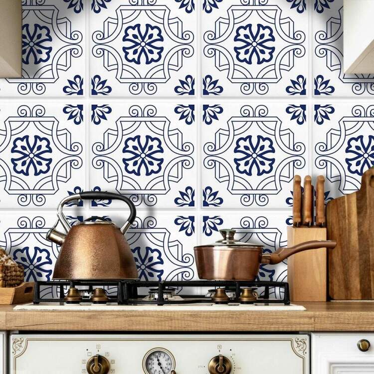 Adesivos de Azulejos Ladrilhos Cartela Branco e Azul