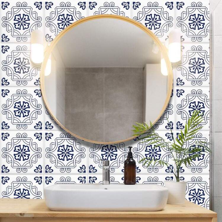 Adesivos de Azulejos Ladrilhos Cartela Branco e Azul