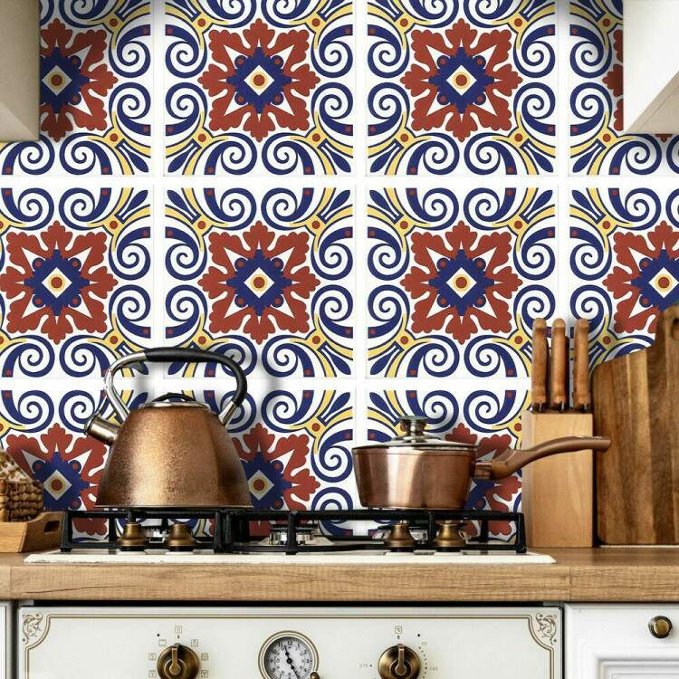 Adesivos de Azulejos Ladrilhos Cartela Floral Azul e Marrom