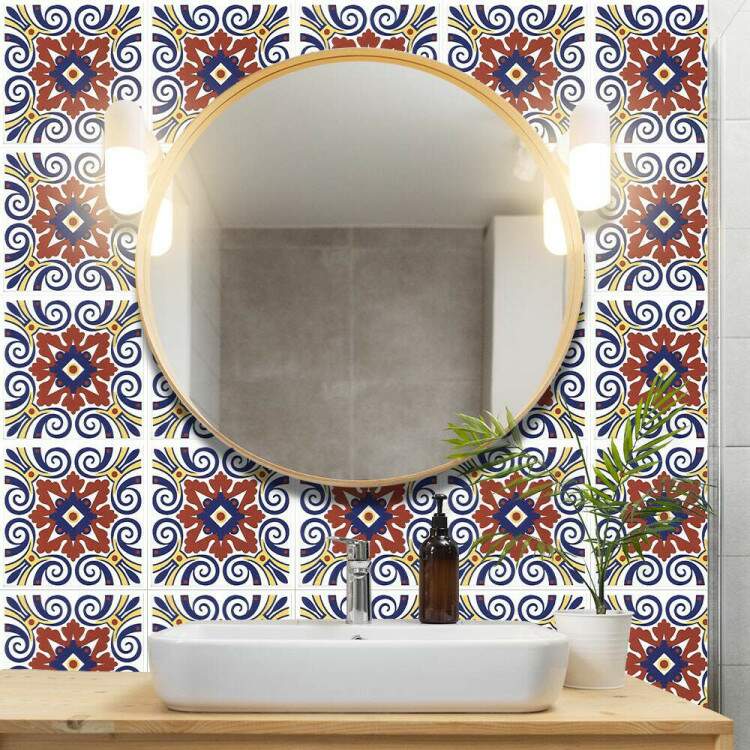 Adesivos de Azulejos Ladrilhos Cartela Floral Azul e Marrom