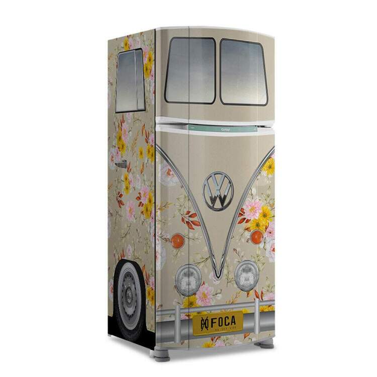 Envelopamento de Geladeira Kombi Estilo Floral Fundo Bege