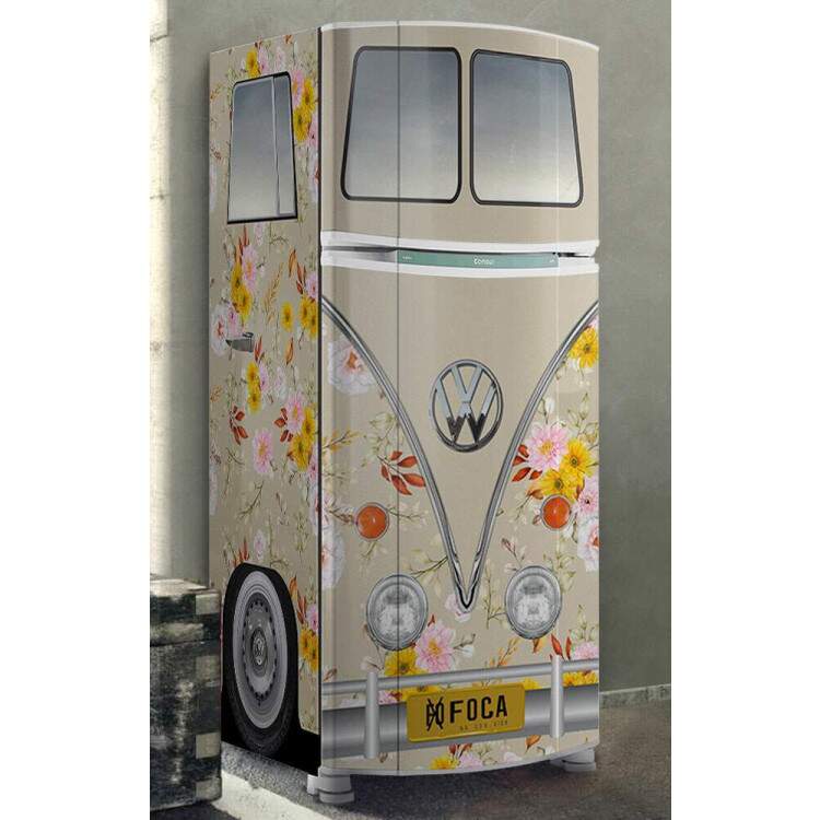 Envelopamento de Geladeira Kombi Estilo Floral Fundo Bege