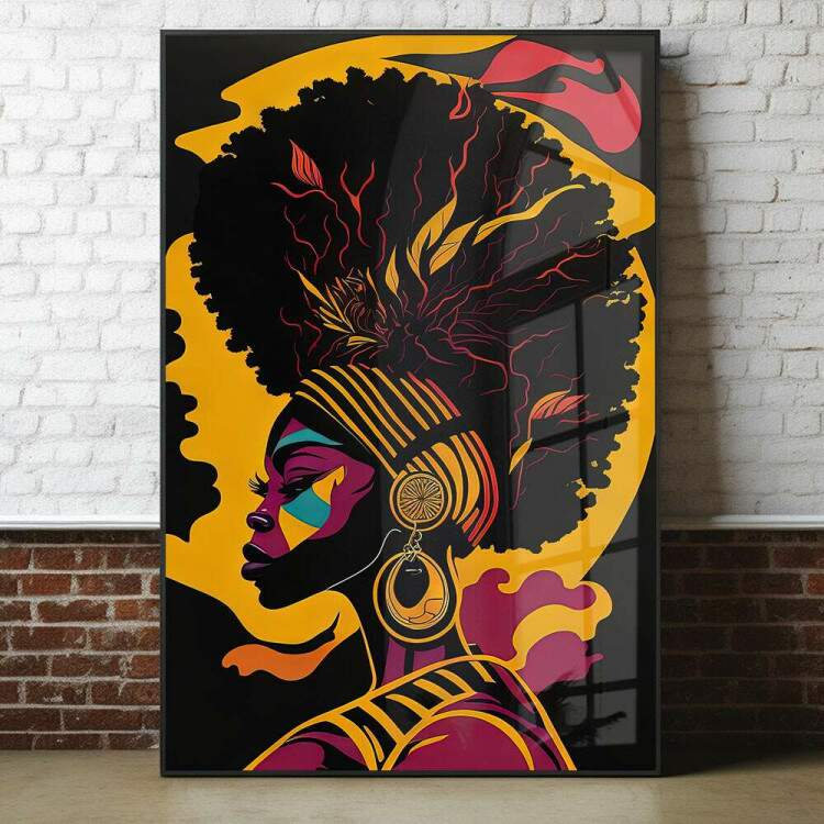 Quadro Decorativo Abstarto Silhueta de Mulher Afro