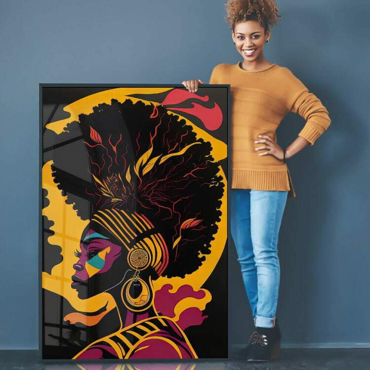 Quadro Decorativo Abstarto Silhueta de Mulher Afro