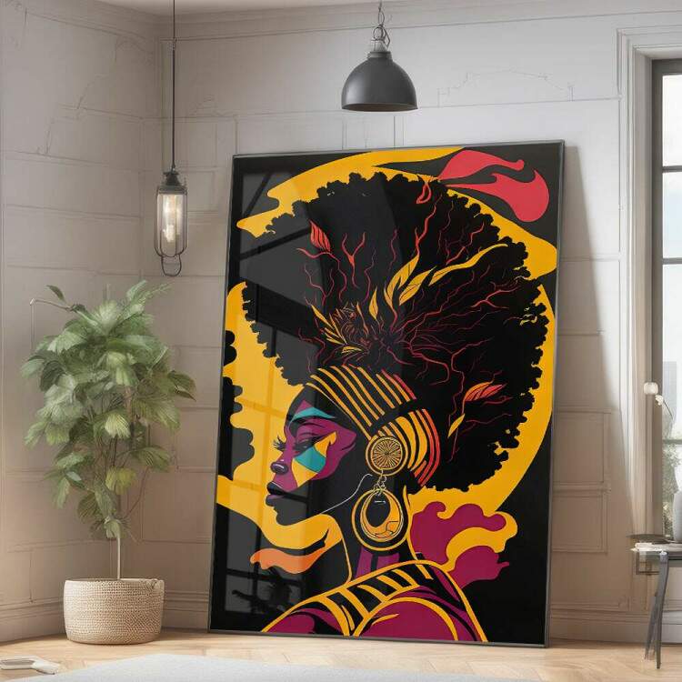 Quadro Decorativo Abstarto Silhueta de Mulher Afro
