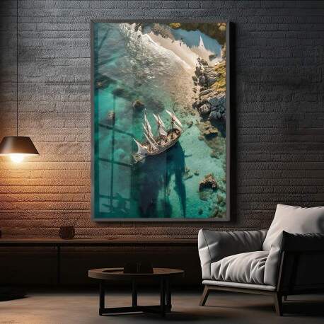 Quadro Decorativo Navio e gua Cristalina de Vista Superior