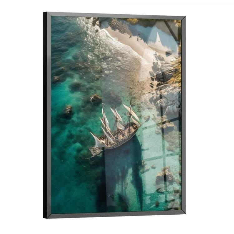 Quadro Decorativo Navio e gua Cristalina de Vista Superior