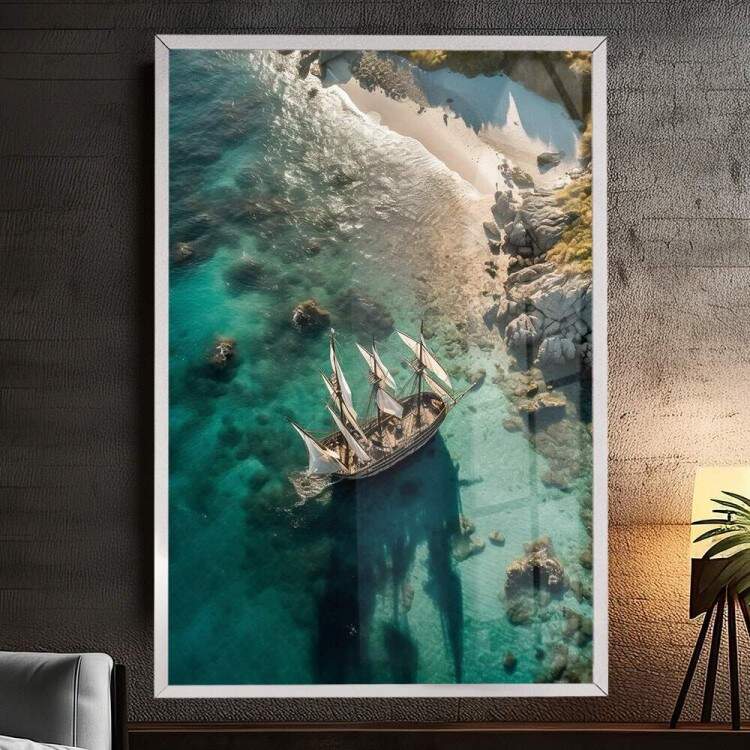 Quadro Decorativo Navio e gua Cristalina de Vista Superior