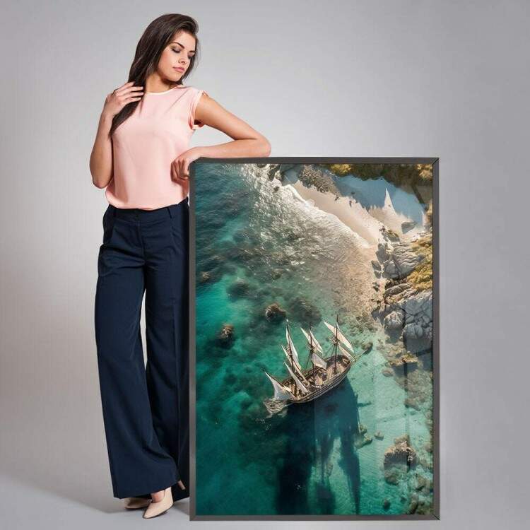 Quadro Decorativo Navio e gua Cristalina de Vista Superior