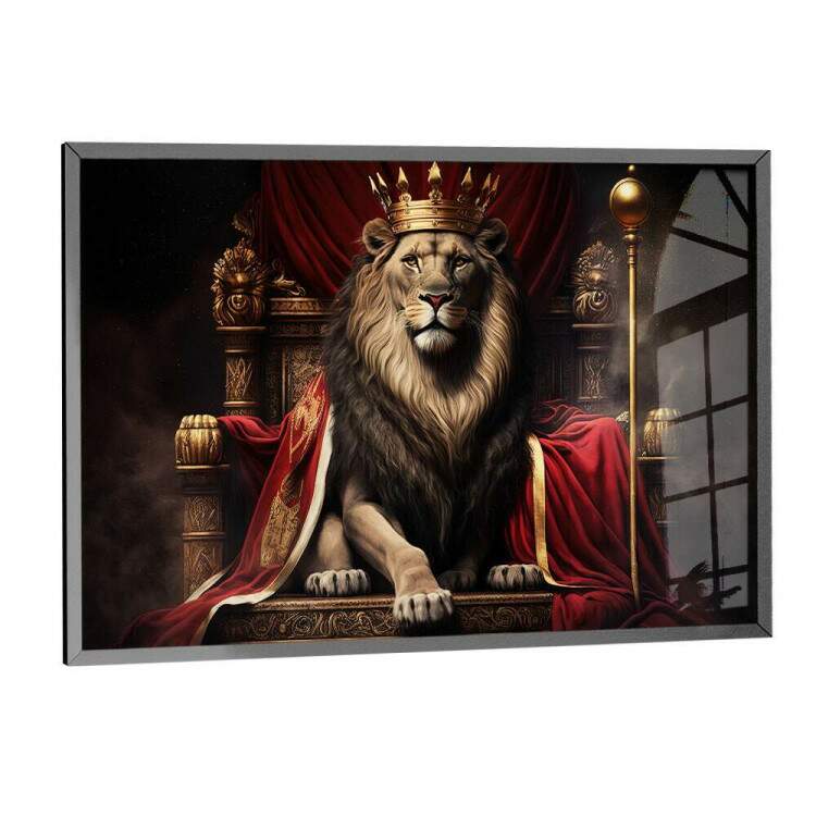 Quadro Decorativo Rei Leo com Coroa Luxuosa