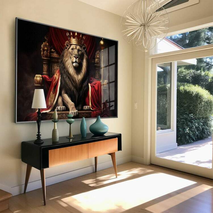 Quadro Decorativo Rei Leo com Coroa Luxuosa