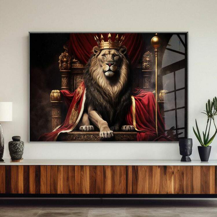 Quadro Decorativo Rei Leo com Coroa Luxuosa