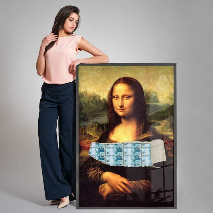 Quadro Decorativo Monalisa com Dinheiro