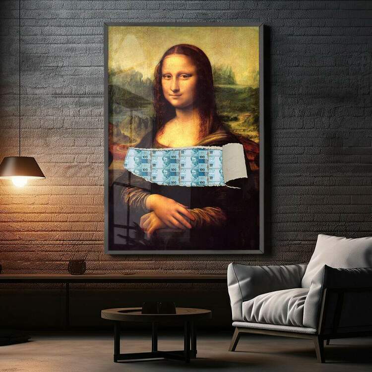 Quadro Decorativo Monalisa com Dinheiro