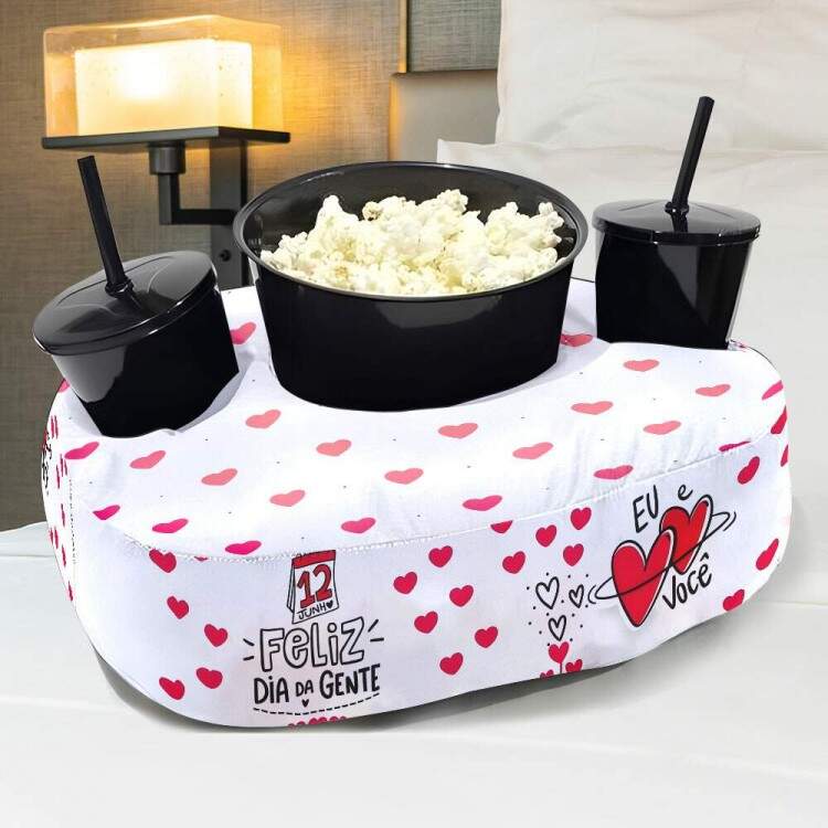 Kit Almofada Porta Pipoca Namorados Eu Amo Voc