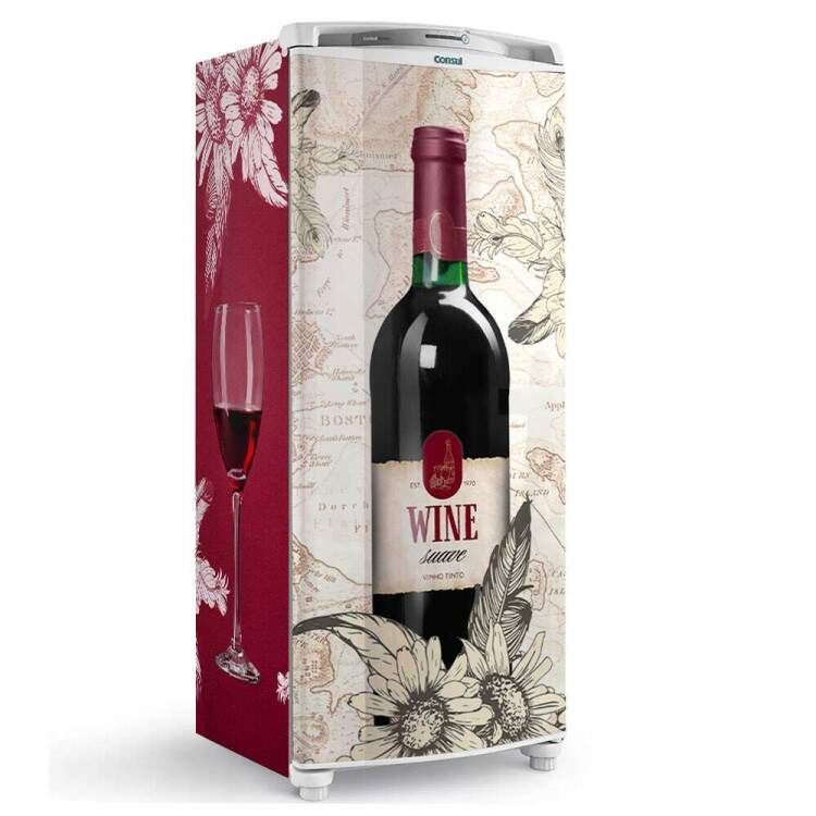 Envelopamento de Geladeira Garrafa de Vinho e Flores