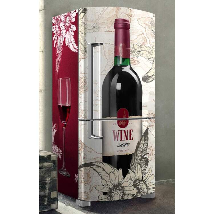 Envelopamento de Geladeira Garrafa de Vinho e Flores