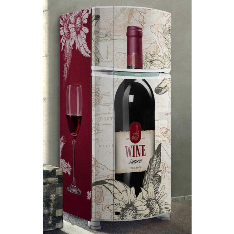 Envelopamento de Geladeira Garrafa de Vinho e Flores