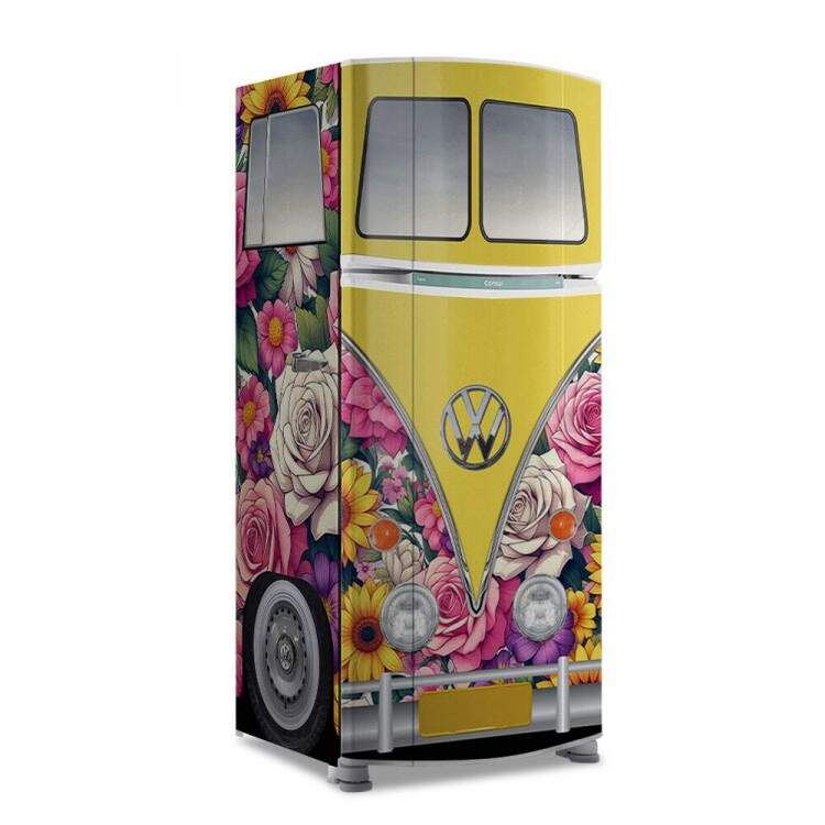 Envelopamento de Geladeira Kombi com Detalhes Florais