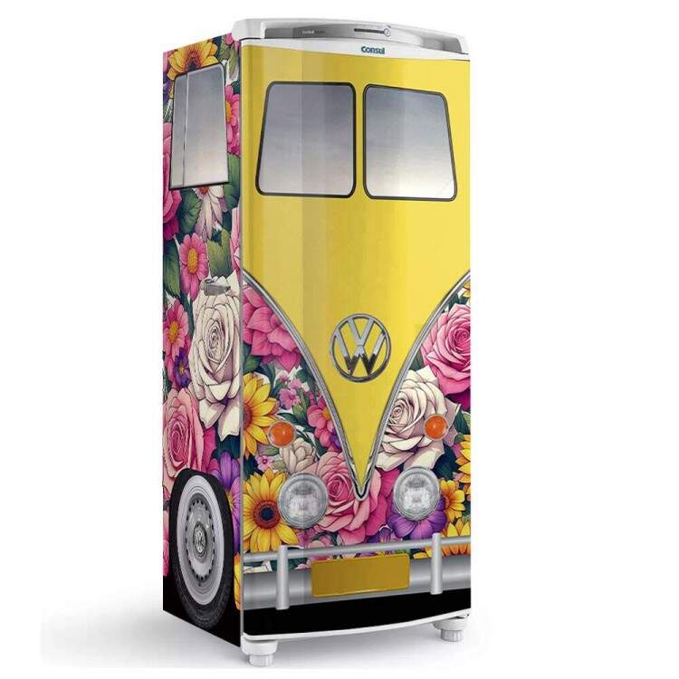 Envelopamento de Geladeira Kombi com Detalhes Florais