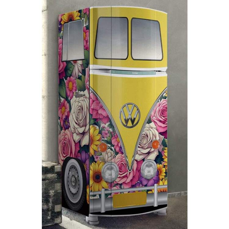 Envelopamento de Geladeira Kombi com Detalhes Florais