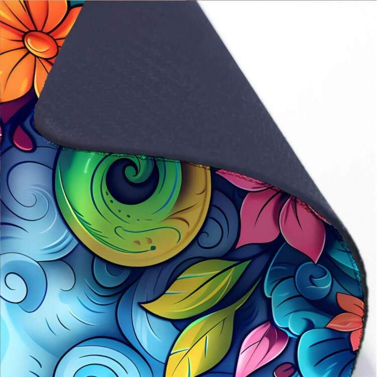 Mouse Pad 70x30cm Floral Abstrato Azul, Verde e Rosa
