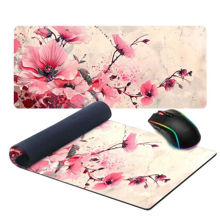 Mouse Pad 70x30cm Floral Delicado Rosa
