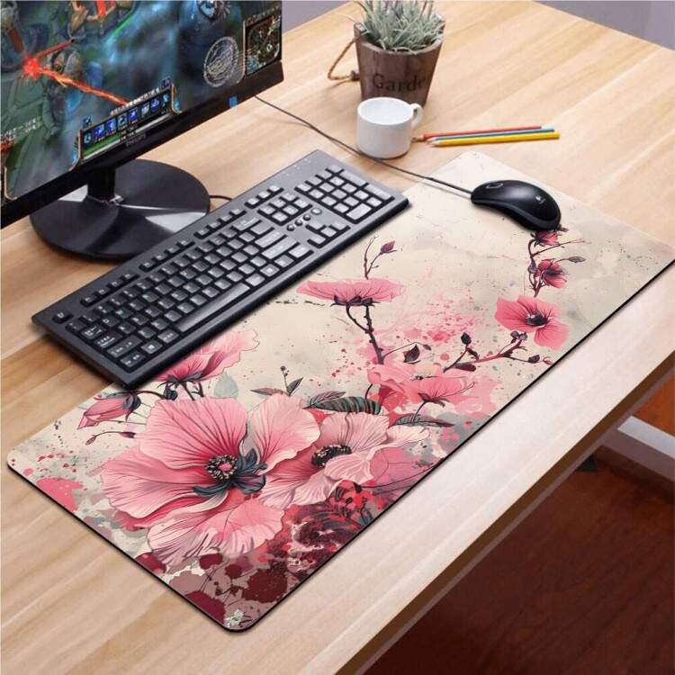 Mouse Pad 70x30cm Floral Delicado Rosa