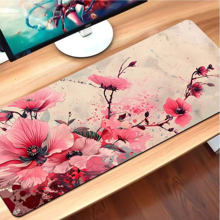 Mouse Pad 70x30cm Floral Delicado Rosa