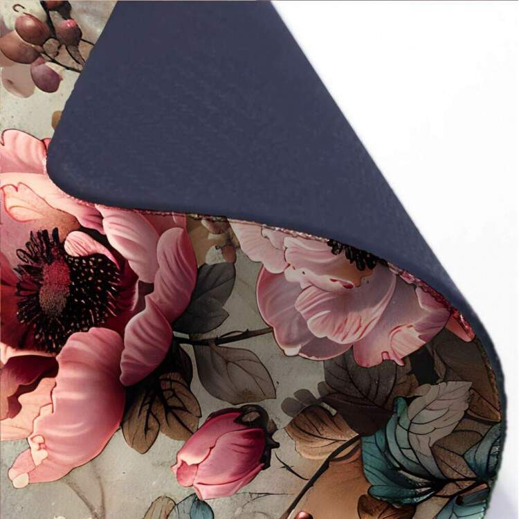 Mouse Pad 70x30cm Floral Delicado Rosa e Marrom