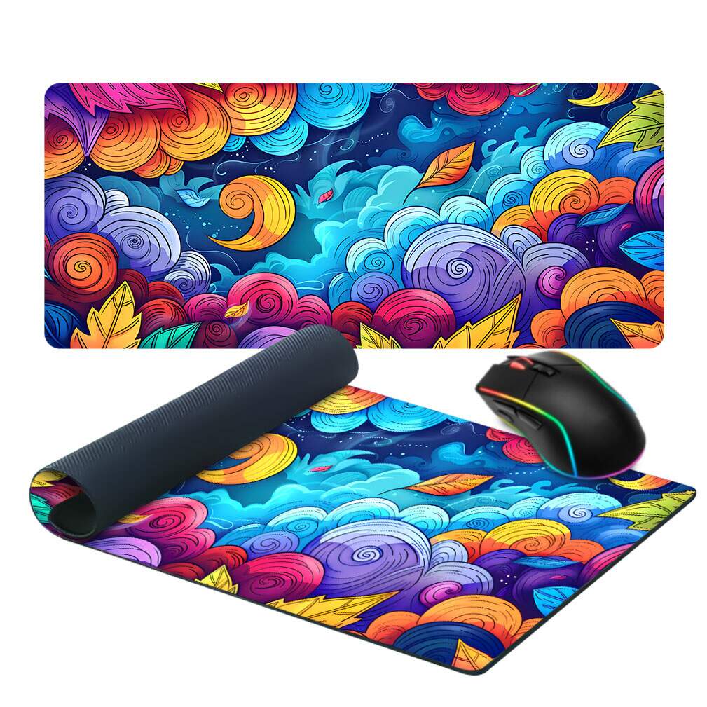 Mouse Pad 70x30cm Floral Abstrato com Cores Intensas