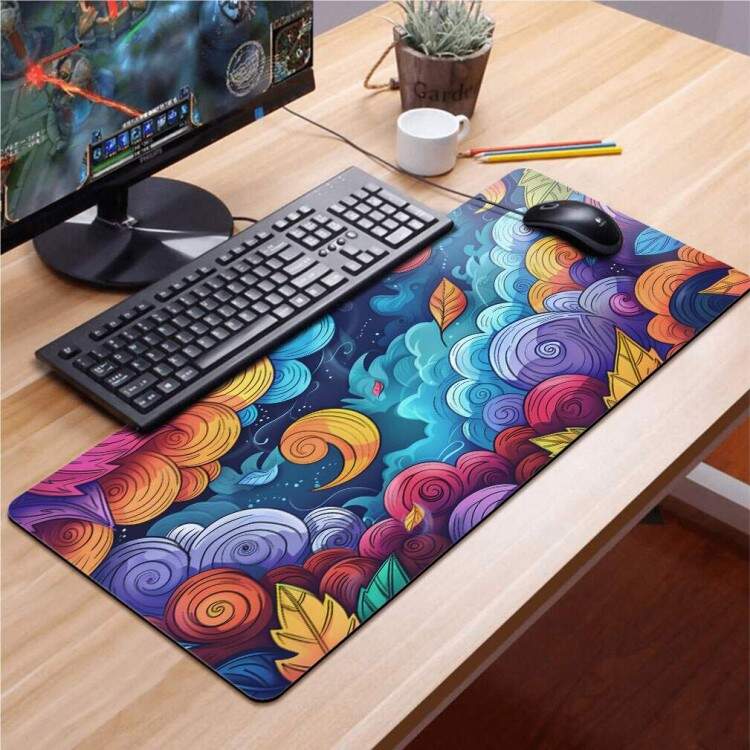 Mouse Pad 70x30cm Floral Abstrato com Cores Intensas