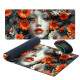 Mouse Pad 70x30cm Floral Abstrato Rosto de Mulher