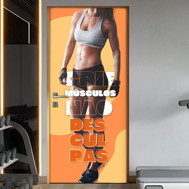Adesivo de Porta Para Academia Crie Msculos No Desculpas