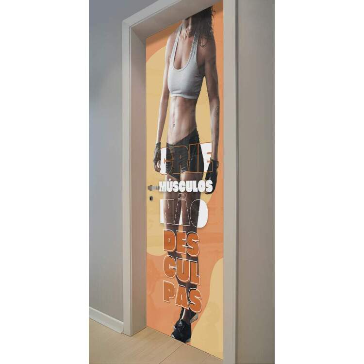 Adesivo de Porta Para Academia Crie Msculos No Desculpas