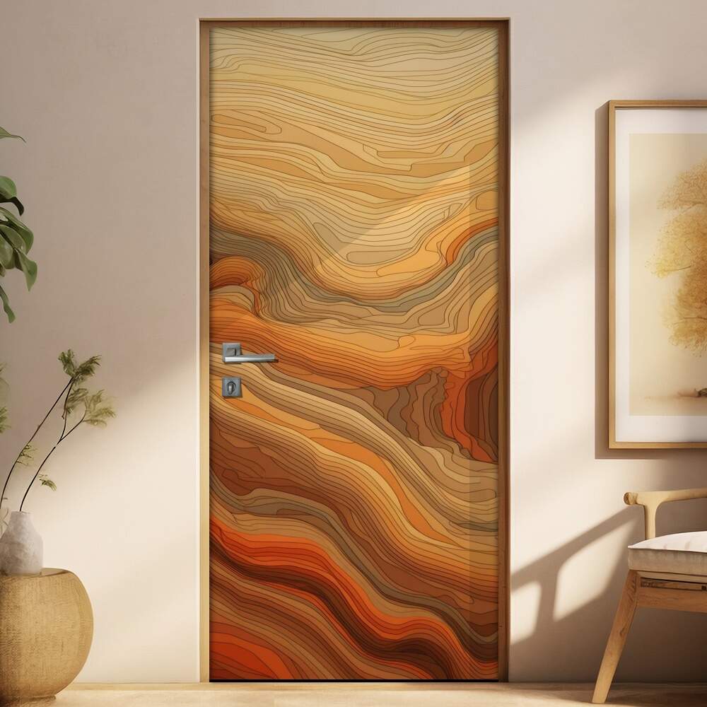 Adesivo de Porta Madeira Laranja Abstrato