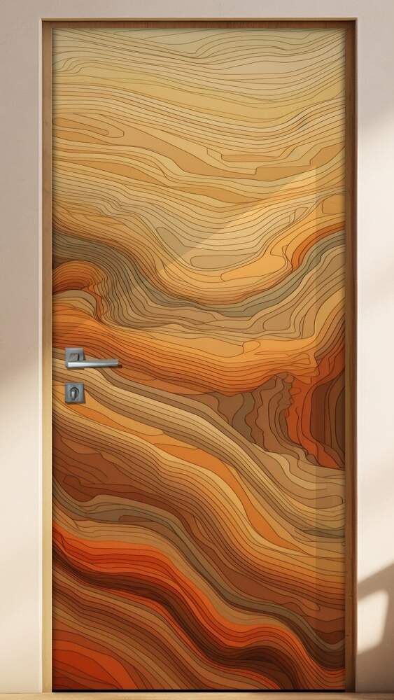 Adesivo de Porta Madeira Laranja Abstrato