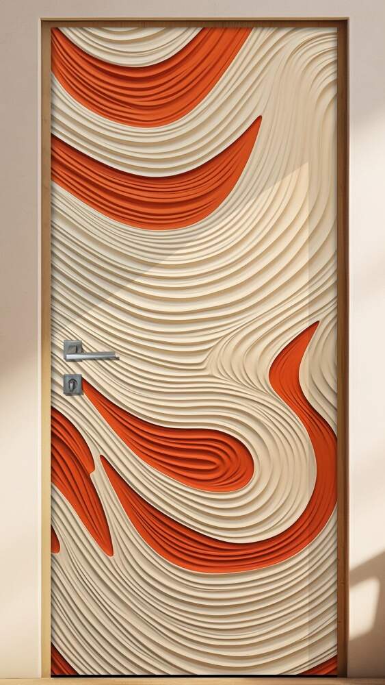 Adesivo de Porta Madeira Bege e Laranja Abstrato