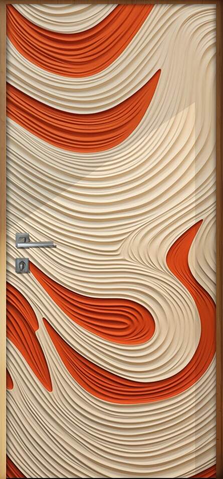 Adesivo de Porta Madeira Bege e Laranja Abstrato