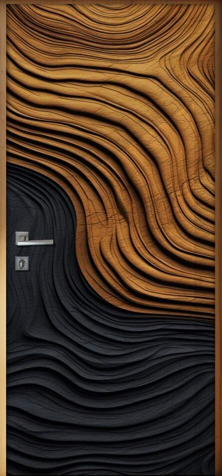 Adesivo de Porta Madeira Preto e Marrom Abstrato