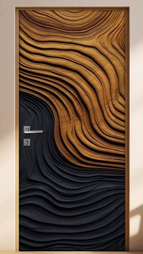 Adesivo de Porta Madeira Preto e Marrom Abstrato