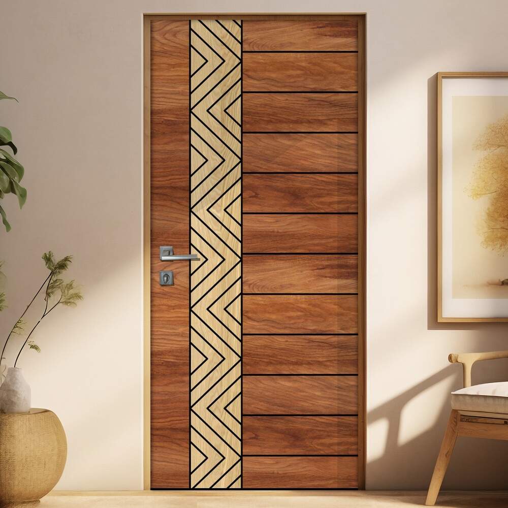 Adesivo de Porta Madeira com Detalhes Geomtrico