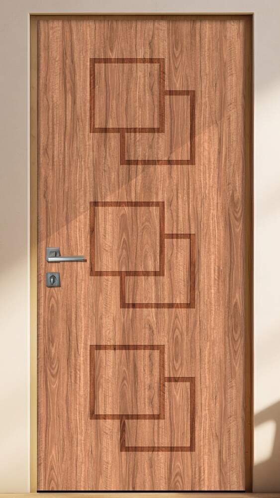 Adesivo de Porta Estilo Madeira com Detalhes Quadrados