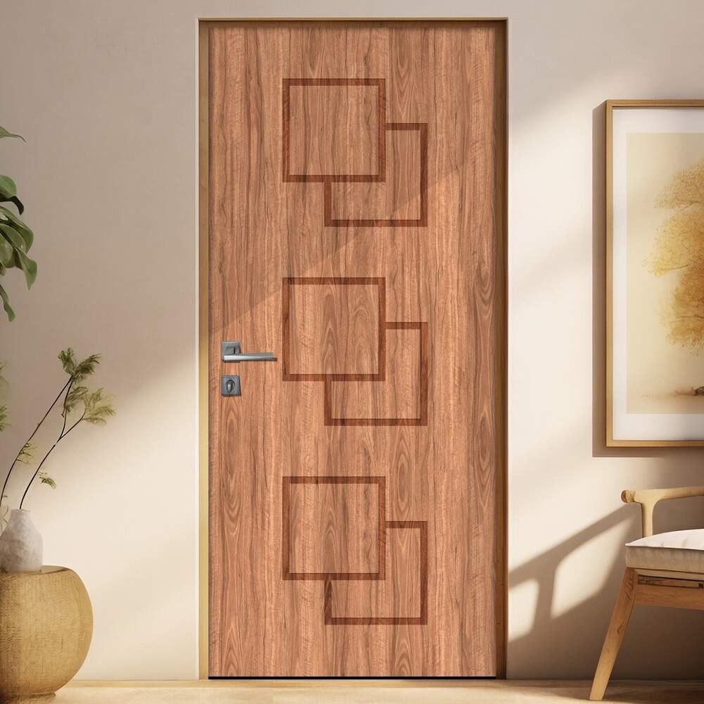 Adesivo de Porta Estilo Madeira com Detalhes Quadrados