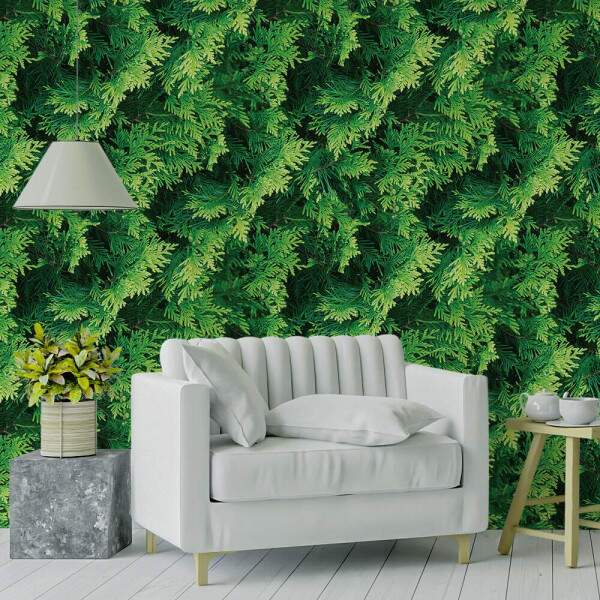 Papel de Parede Efeito Folhas Parede Verde