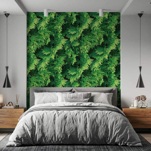 Papel de Parede Efeito Folhas Parede Verde