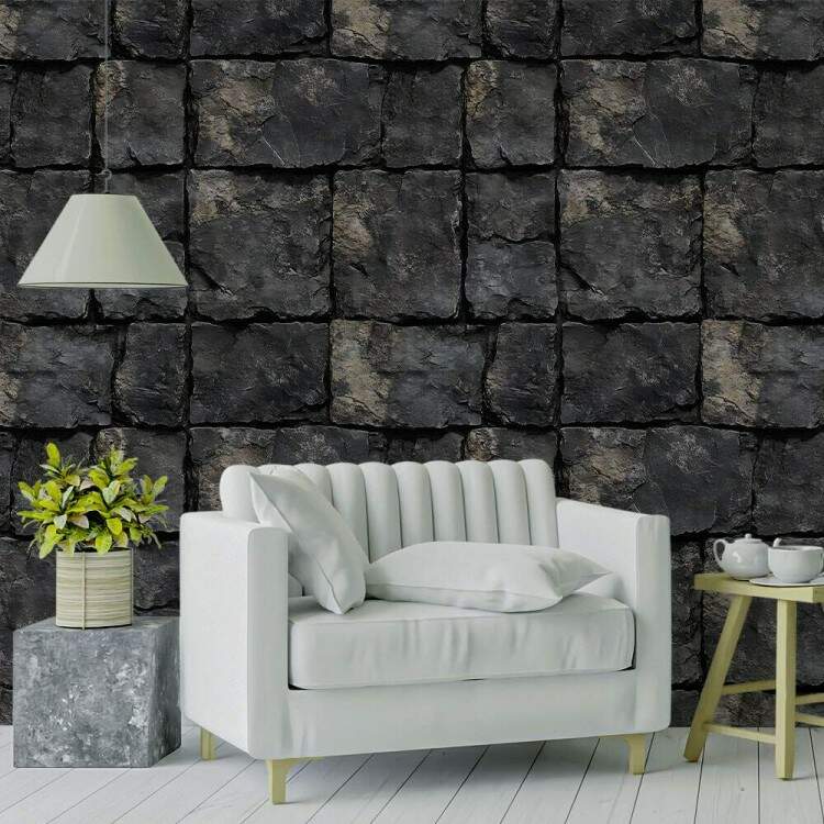 Papel de Parede Blocos de Pedras Escuras com Efeito de Textura